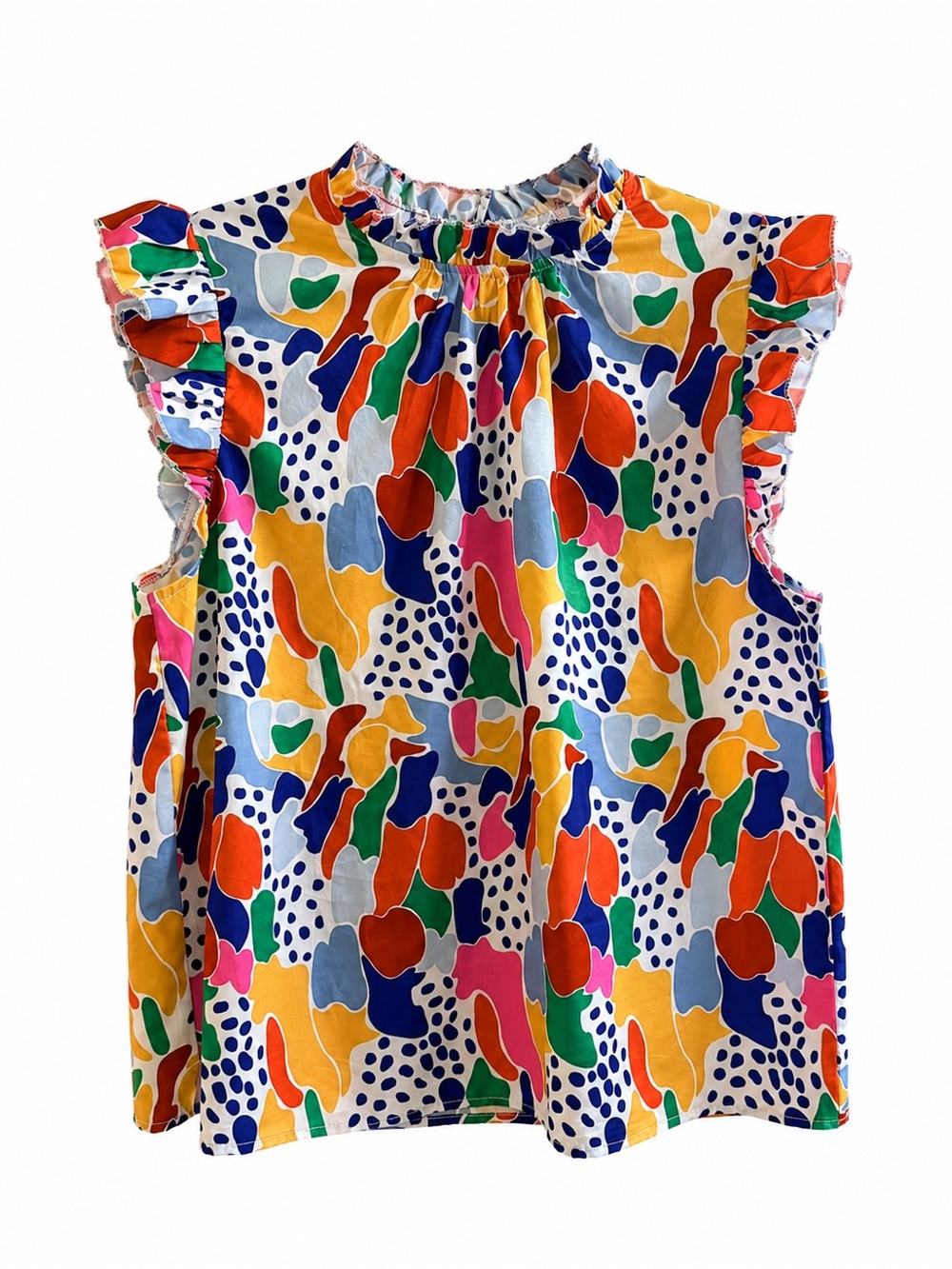 Emery Rose Abstract Print Ruffle Sleeve Blouse Colorful Whimsy Top XL